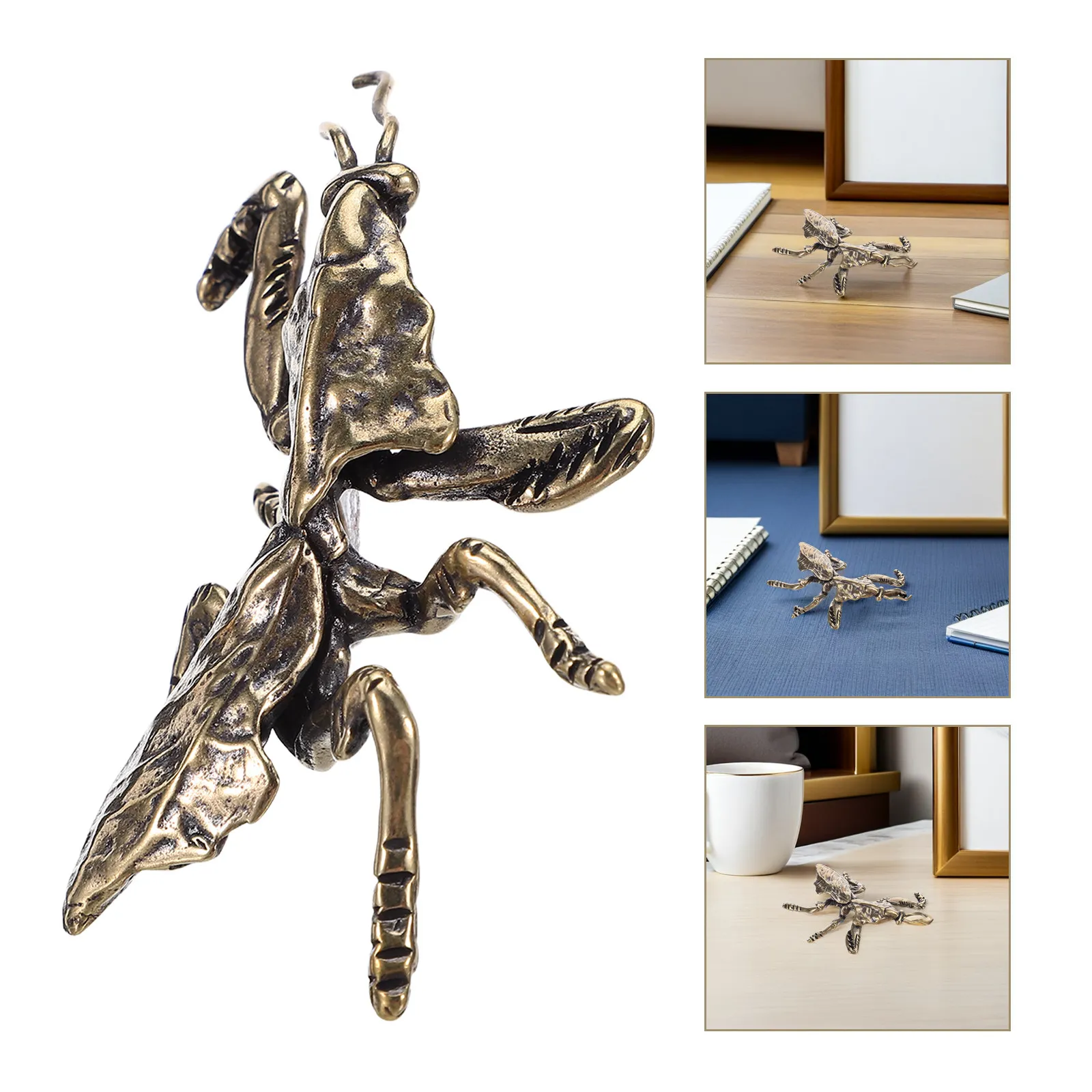 Solid Brass Praying Mantis Figure Lifelike Detail Miniature Animal Sculpture Elegant Retro Desk Tea Table Office Feng Shui
