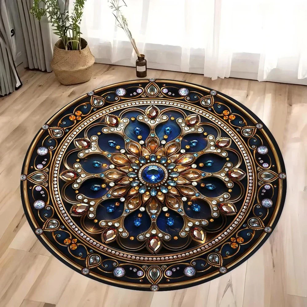 ~O~Colorful 3D Mandala & Chakra Round Rug – Non-Slip Machine Washable Mat for Yoga, Meditation, Bedroom & Living Room