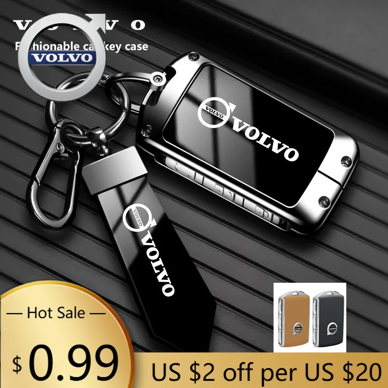 

Hub Caps Car Key Case Cover Key Bag Shell For Volvo XC60 XC40 XC90 S90 V60 S60 V90 C40 Zine Alloy Leather Key chain Protector Ac