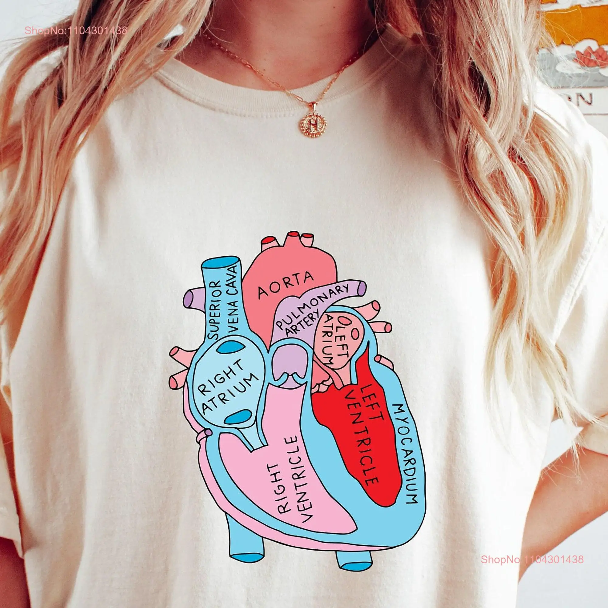 Heart Anatomy T Shirt Anatomical Cardiac Nurse Nursing School s StudenT long or short sleeves