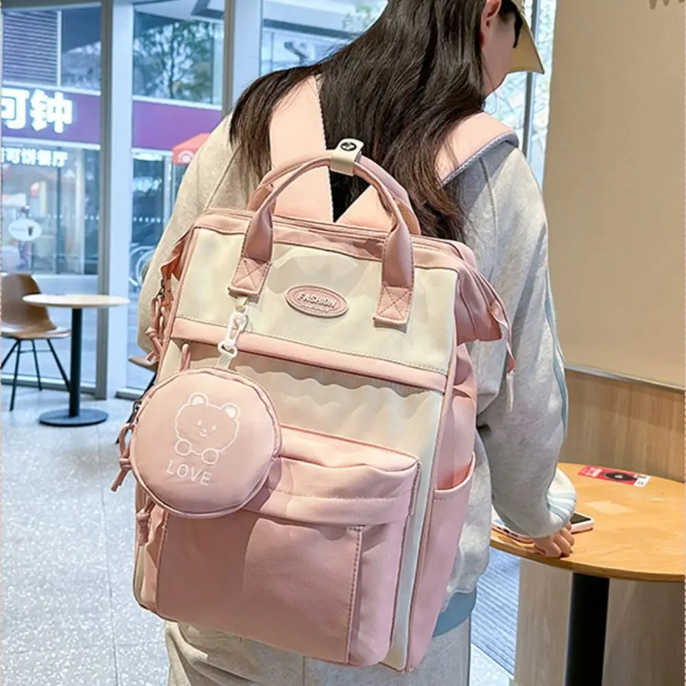 

Повседневная студенческая школьная сумка большой емкости, однотонная школьная сумка в корейском стиле, водонепроницаемая сумка для книг, нейлоновая сумка на плечо