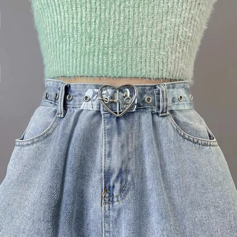 Invisible Creative Waistband Geometry Heart Metal Vintage Jean Dress Transparent Fashion Pin Buckle Female PVC Waist Belt