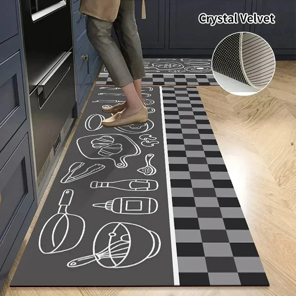VIKAMA 1/2pc Kitchen Dirt-Resistant Floor Mat, Long Carpet For Laundry Room Corridor, Easy To Maintain Home Decoration