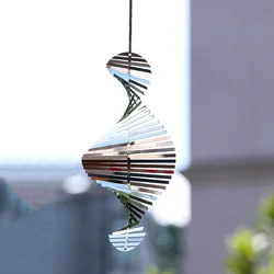 Flip Spiral Wind Spinner 3D Fishbone Whirligig Wind Chimes Catcher Outdoor Garden Hanging Decor Mirror Reflective Bird Deterrent