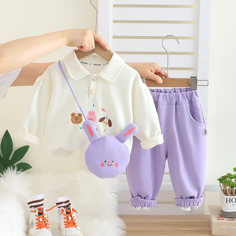 

New Spring Autumn Baby Girls Clothes Children Cute Long Sleeved T-Shirt Pants 2Pcs/Sets Infant Cartoon Costume Kids Tracksuits