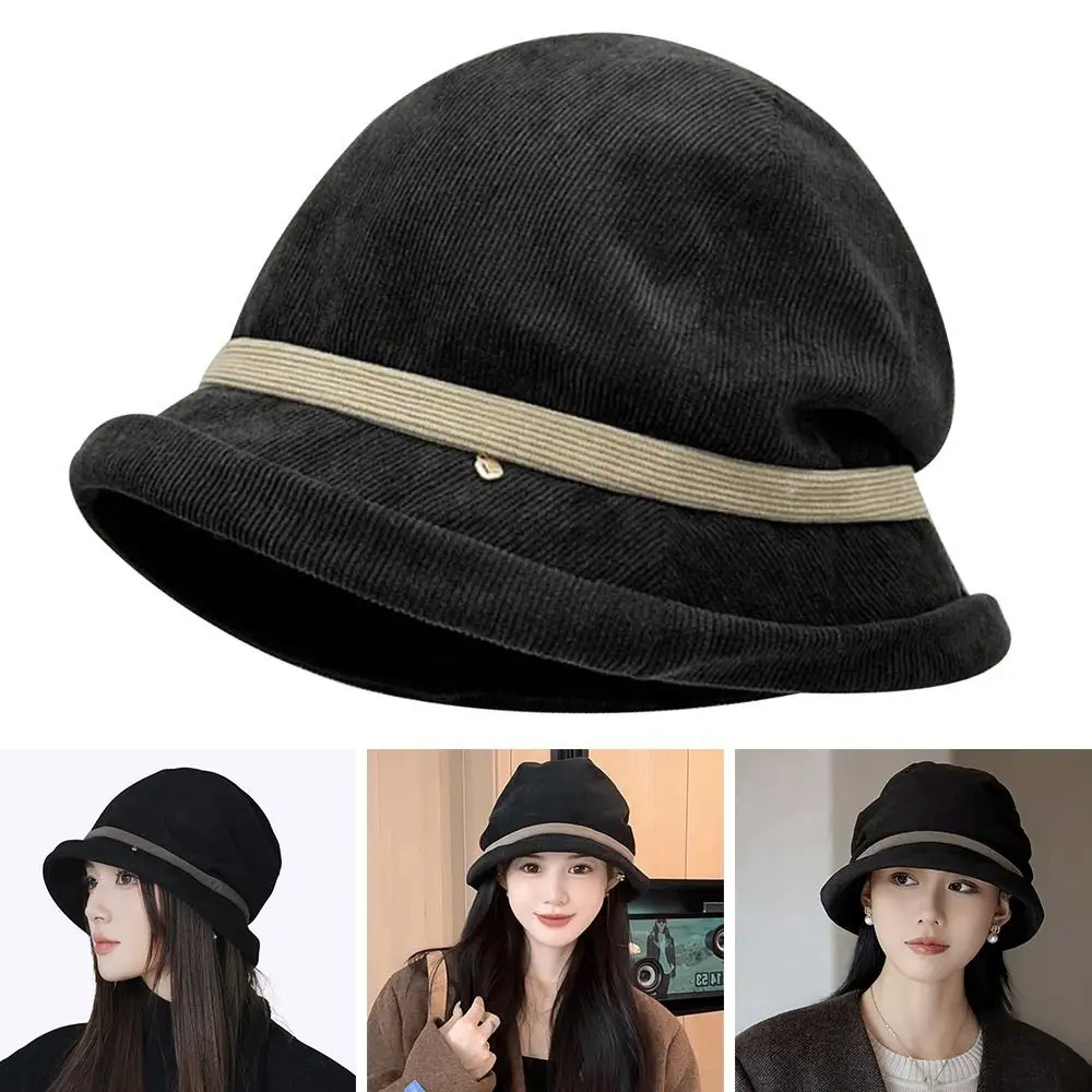 

Fashion Warm Winter Hats Corduroy Soft Beanie Caps Outdoor Ear Protection Bucket Hat for Women