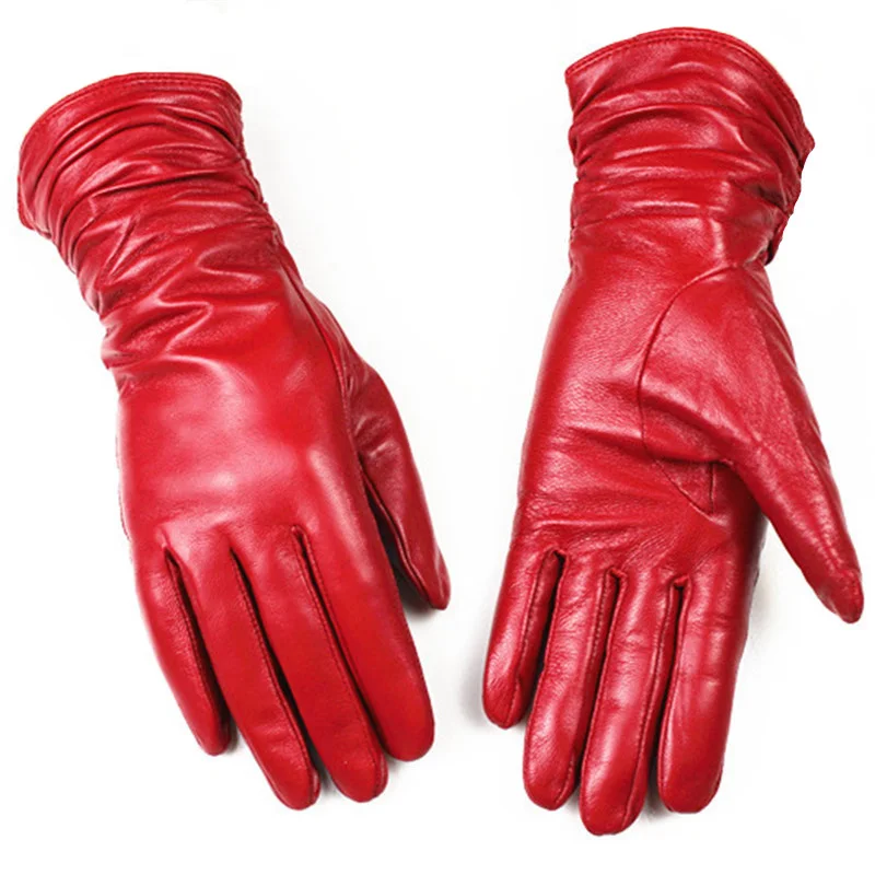 Schaffell Leder Handschuhe frauen Mode Elastische Stil Samt Futter Warm zu Halten in Herbst und Winter Retro Farbe Punkte