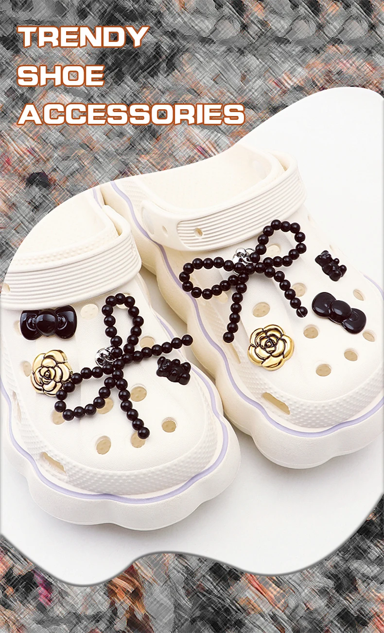 Neues Set Perlenblumen-Schuhdekorationen Modische Perlen-Schleifen-Schuhcharms DIY Abnehmbare Schnallen-Schuhzubehör – Detail 1
