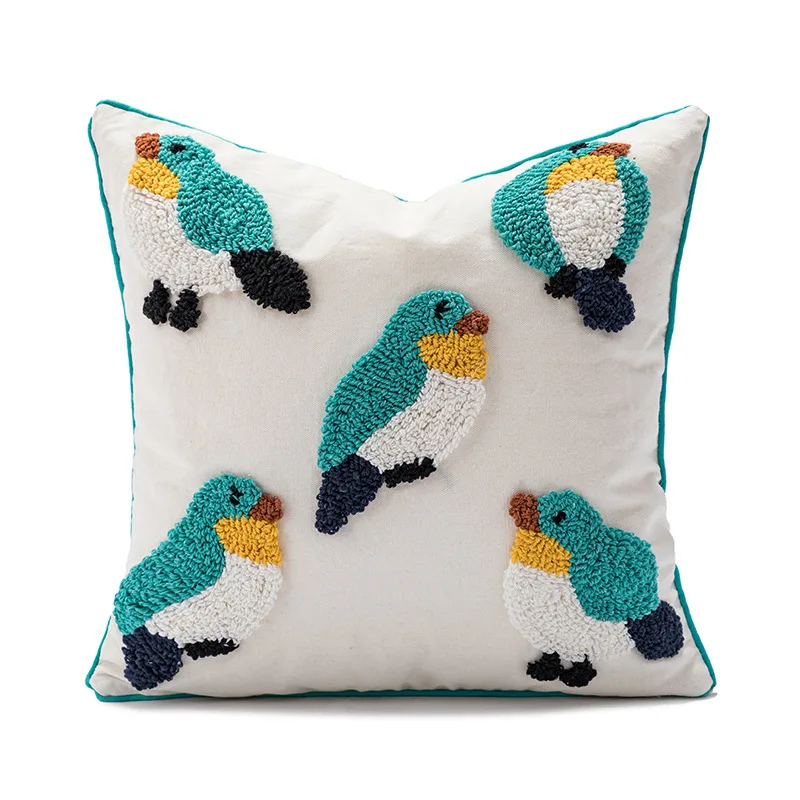 Pillow Case Animal Embroidered Pillow Cover Blue Bird Plush Living Room Sofa Cushion Cover Pillow Covers Decorative  Home