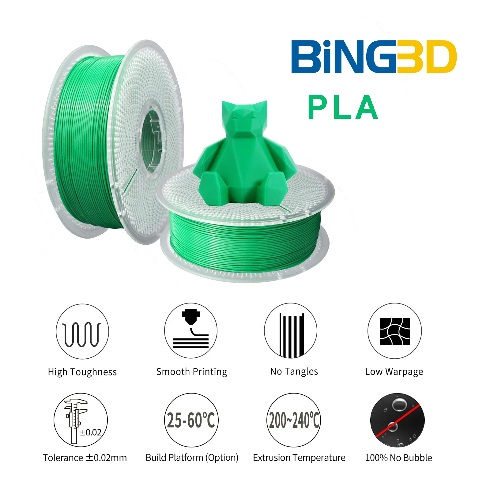 خيوط طابعة PLA+ ثلاثية الأبعاد عالية السرعة، خيوط PLA الخضراء لعيد الميلاد 1.75 مم، دقة الأبعاد ± 0.02 مم، بكرة 1 كجم (2.2 رطل) #3