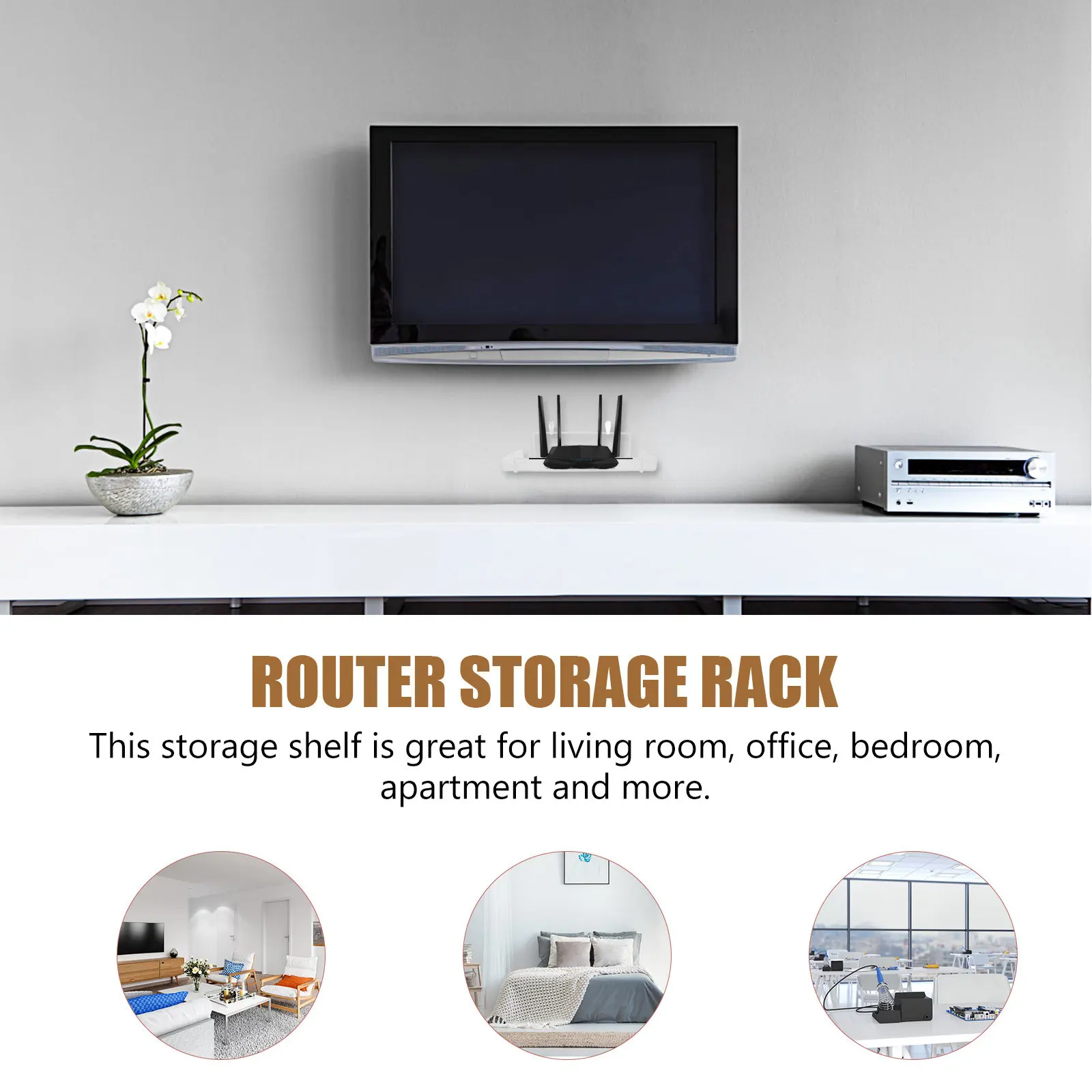 No-Drilling Wall Mount Router Holder Heavy Duty Iron Router Shelf Storage Rack for Camera Projector Cable Box Wall Mounted view 4