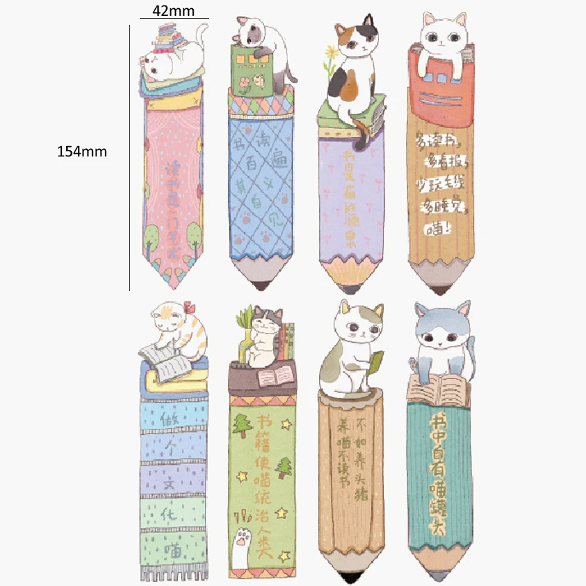 30pcs/pack kawaii cartoon reading cats paper bookmark page holder message label cards school and office suppliers