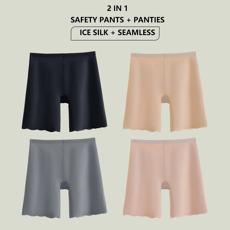 Flarixa High Waist Seamless Protective Shorts Women Ice Silk Safety Panties Under the Skirt Tights Women Boyshorts Underwear