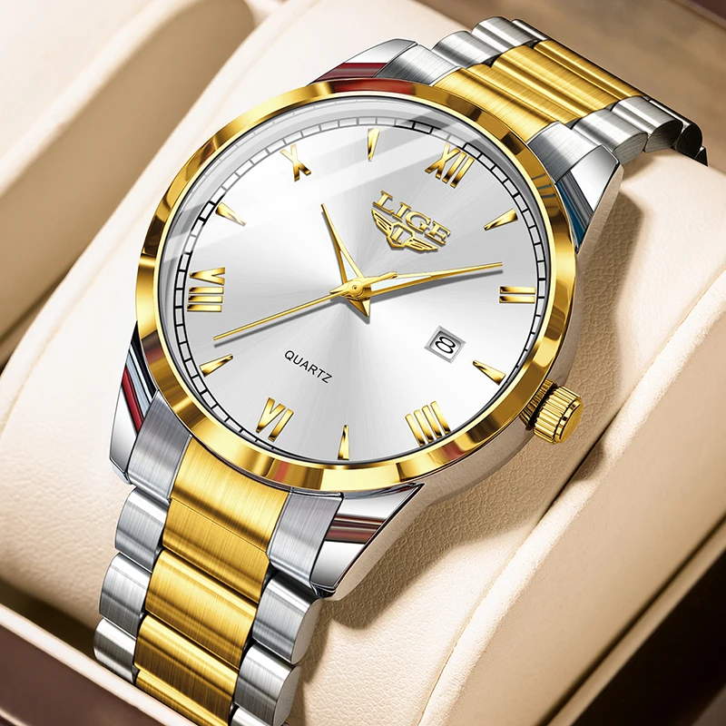 

Оригинальные модные часы LIGE для мужчин, кварцевые часы из нержавеющей стали с датой, водонепроницаемые светящиеся деловые часы для мужчин, Reloj Hombre