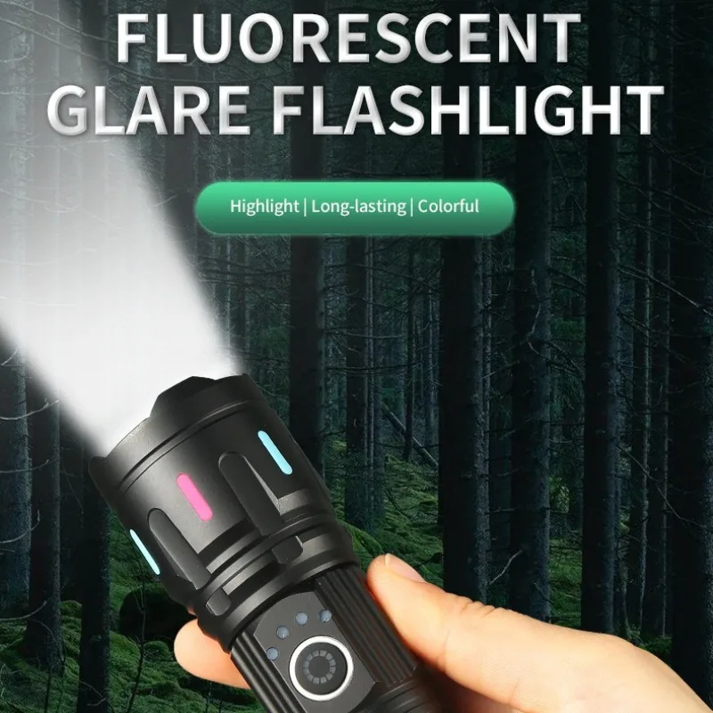 High Brightness White Light Flashlight Type-C Rechargeable Zoomable Fluorescent Torch for Outdoor Hiking and Camping