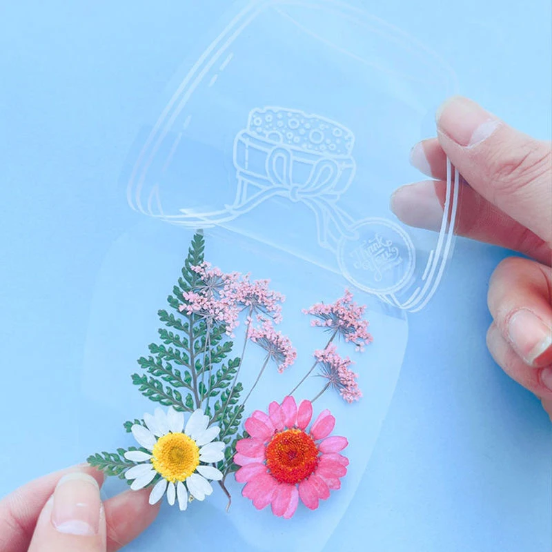 Creative Transparent Bottle Embossed Sticker Bookmark Clip And Paste Herbarium Sticker Pack For Students Dry Flower Bookmark