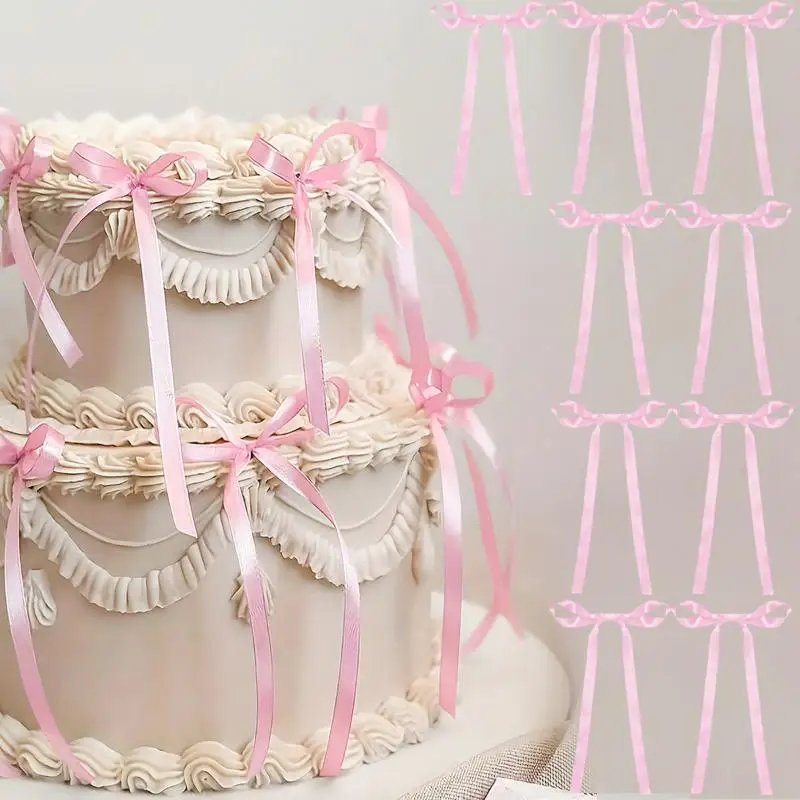 【NEW】10Pcs Ribbon Cake Decoration Desserts Home Decor Birthday Party Kids Wedding Valentine's Day Evening Events Dessert Decor