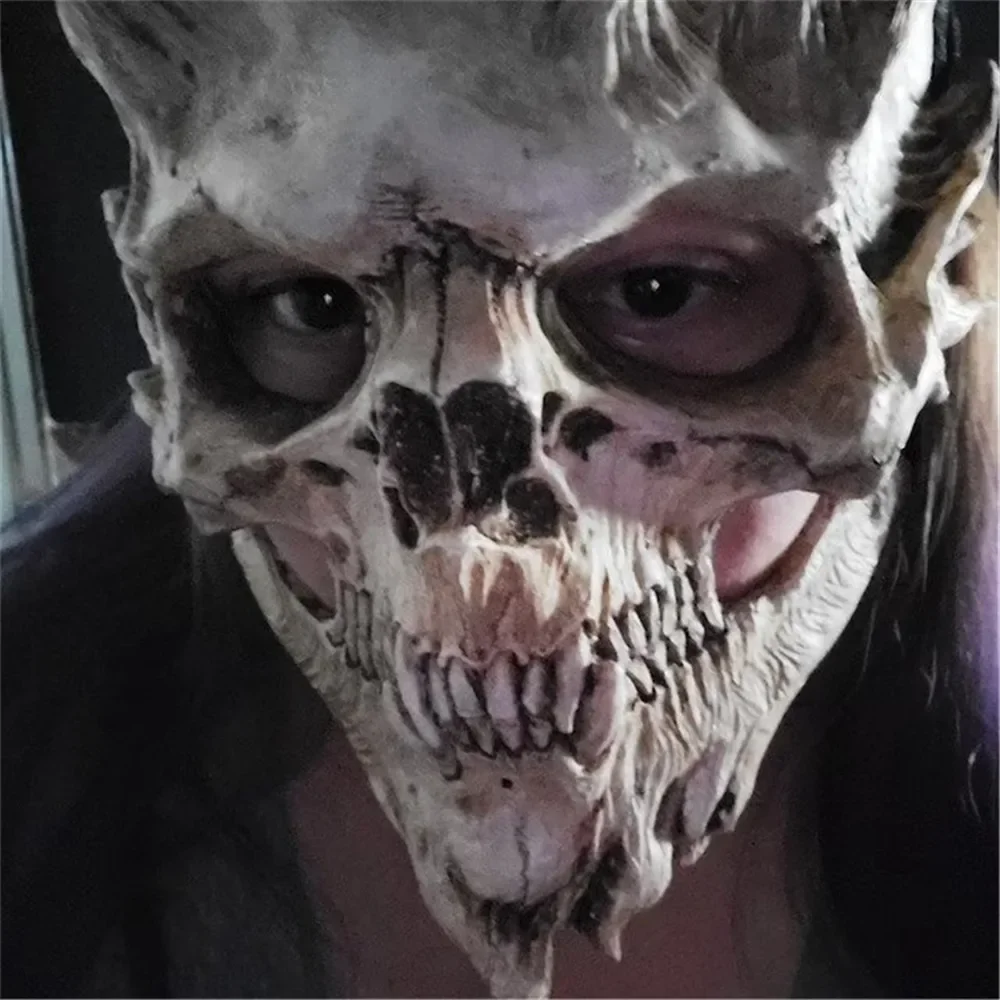 Halloween Skull Mask Moving Jaw  Scary Skull Cover Latex Skeleton Mask Scary Masks for Adults Costume Party  Skull Warrior Mask