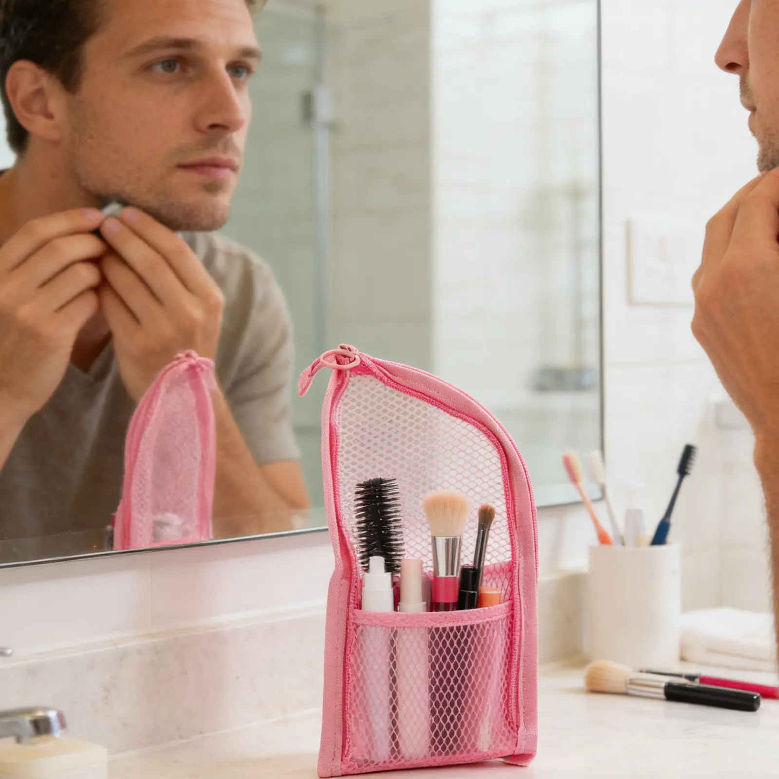 Travel Toiletry Bag Mesh Cosmetic Storage Bag Toothbrush Toothpaste Pouch Makeup Organizer For Dorm Gym Shower