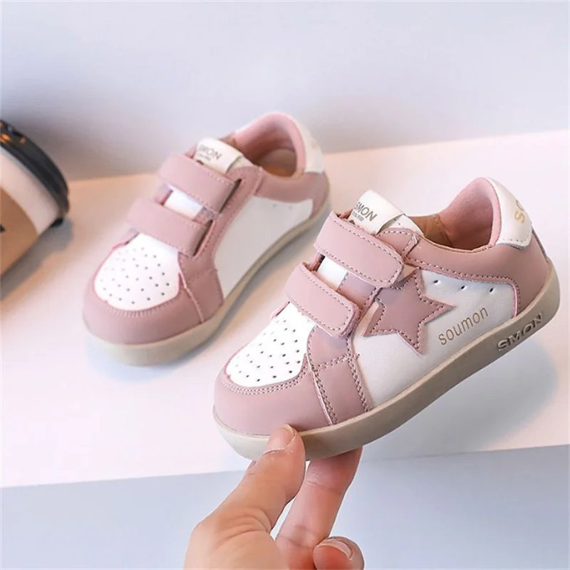 2024 New Autumn Children Shoes For Girls Leather Star Breathable Kids Casual Shoes Non-slip Fashion Toddler Girls Sneakers