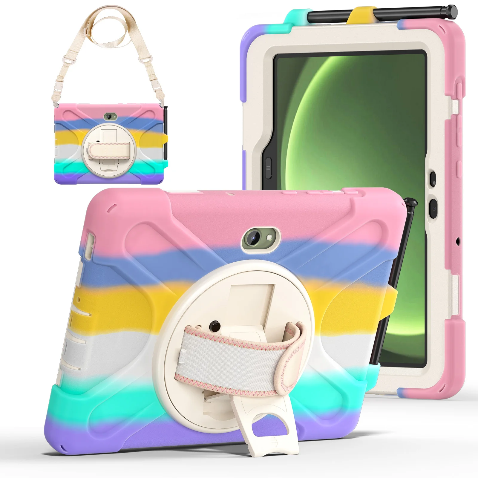

For Samsung Galaxy Tab Active 4 5 Pro 10.1 2025 SM-X350 SM-X356B T540 T545 T630 T636 Case Kids Silicone PC Cover With Hand Strap