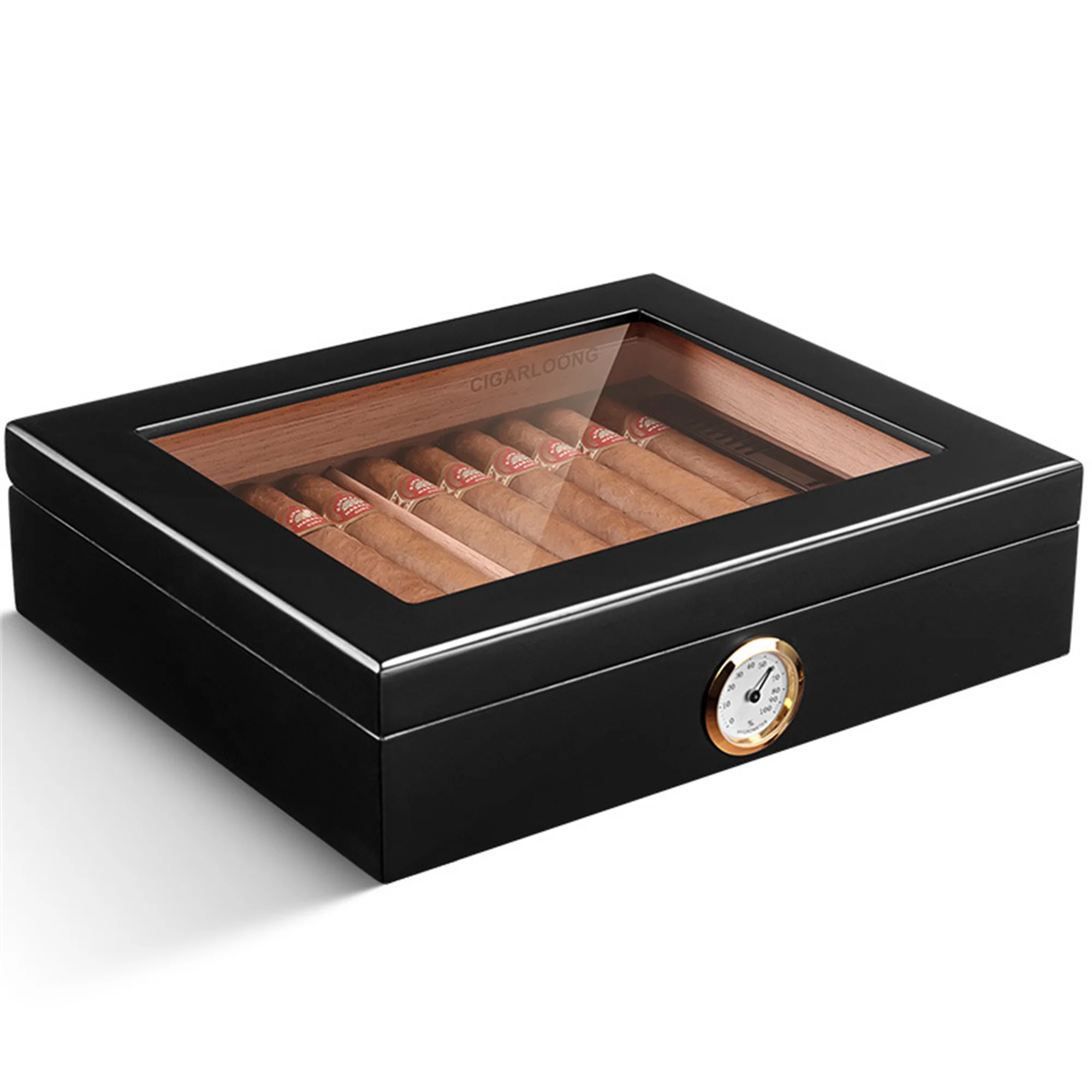 Imagem -03 - Caixa de Charuto Superior de Vidro Gravado com Humidor Caixa de Charuto de Madeira Masculina Melhor Presente Homem