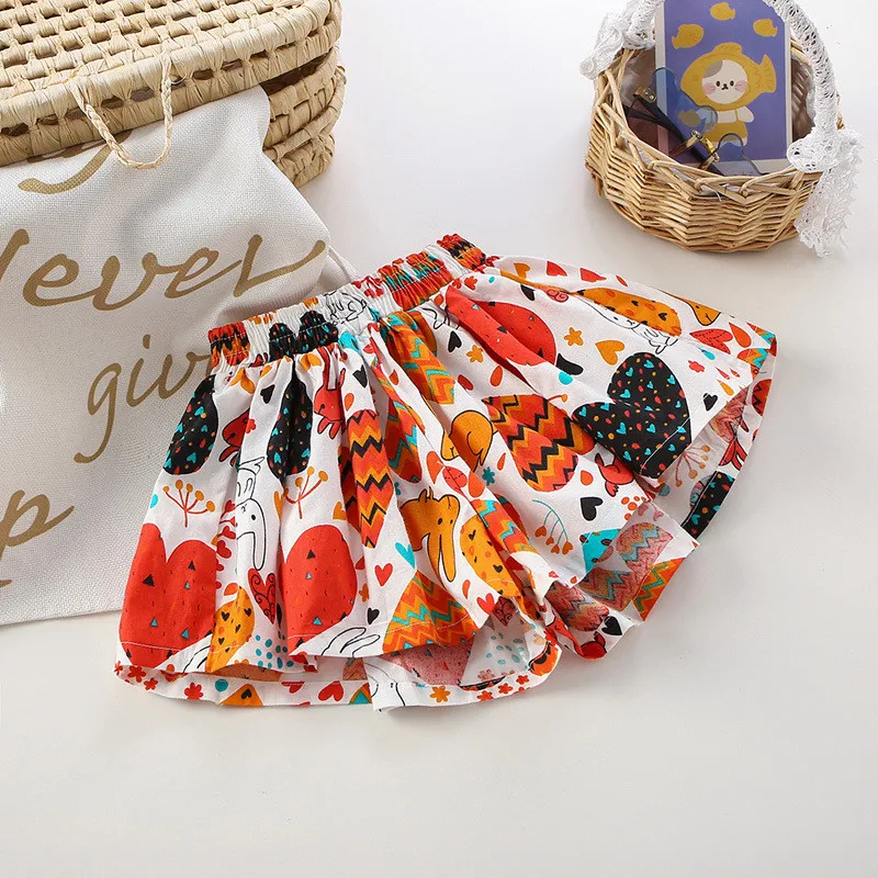 Summer Floral Print Girls Skirt Shorts for Children Clothing Skirt-Pants Kids Tutu Shorts Loose Leg Pants Baby Clothes Size 2-6