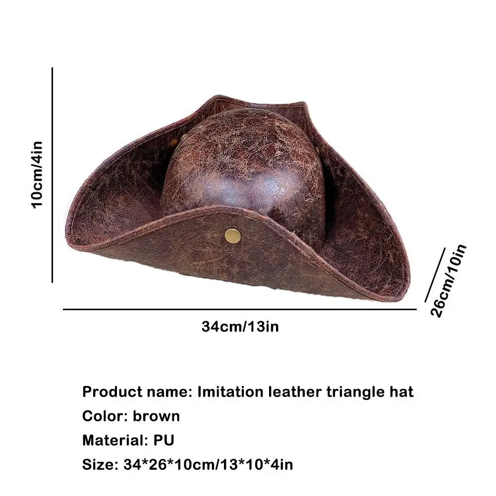 Imitation Leather Triangle Hat Brown Faux Leather Pirate Hat For Adult Cosplay Costume Accessories Pirate Costume Fancy Clothing