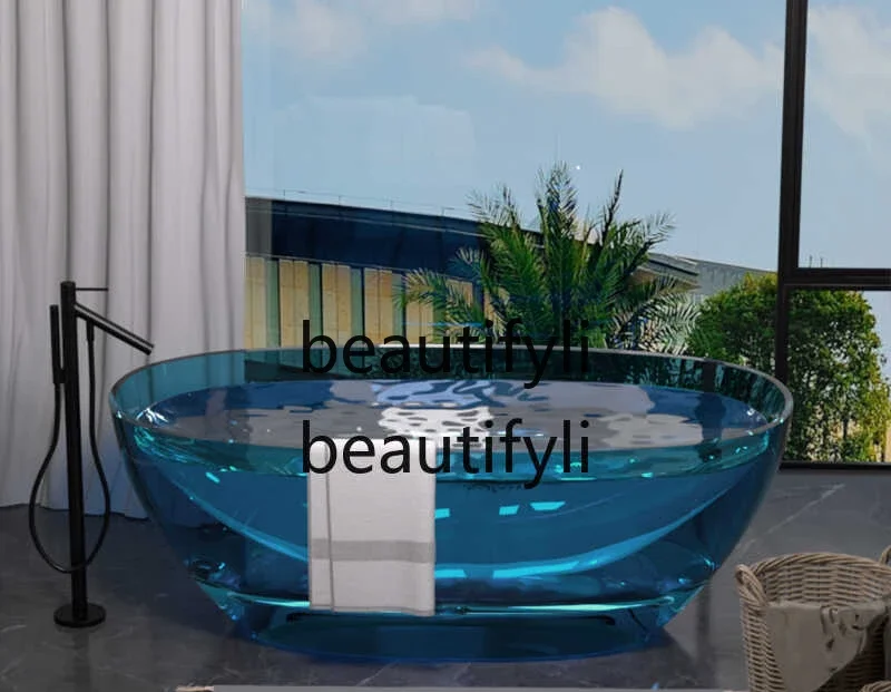 Transparent resin bathtub Household independent integrated crystal cylinder oval bathtub