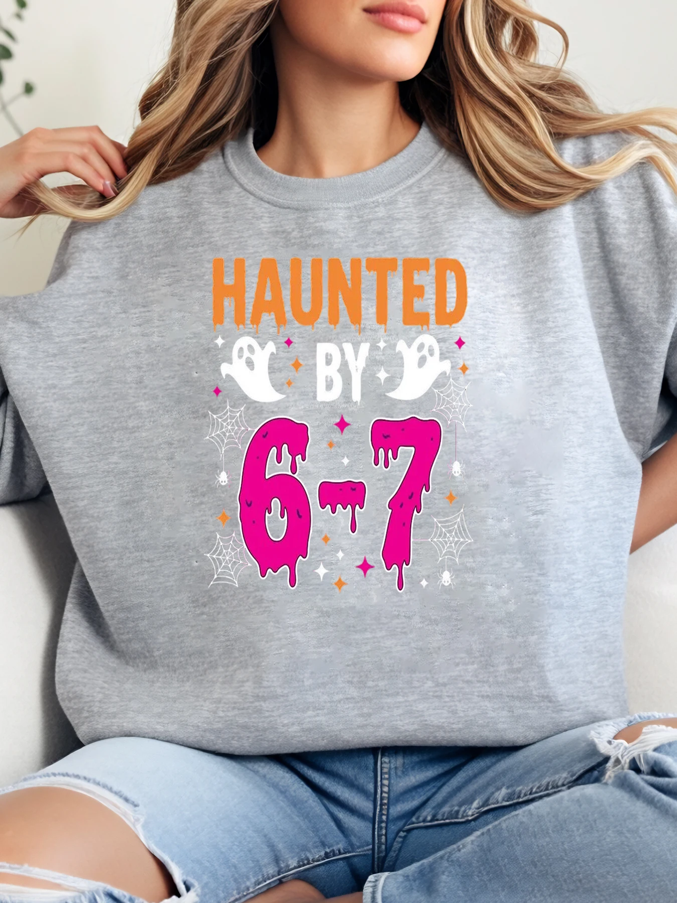 

Женская толстовка с принтом на Хэллоуин от привидения до 6-7 лет, повседневная осенне-зимняя одежда, серая, больших размеров