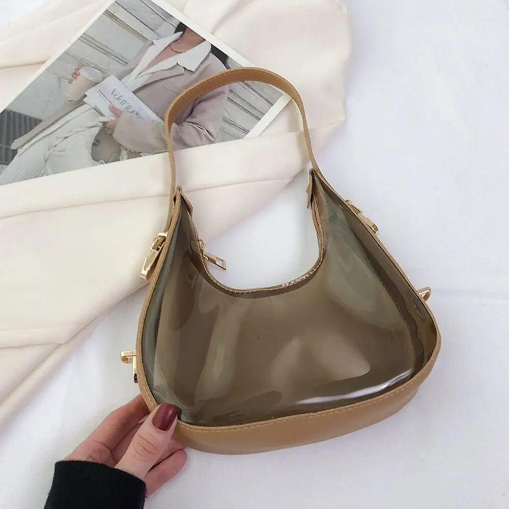 Women\'s PVC Transparent Underarm Bags Fashion Jelly Shoulder Bag Cute Simple Handbags Female Purses