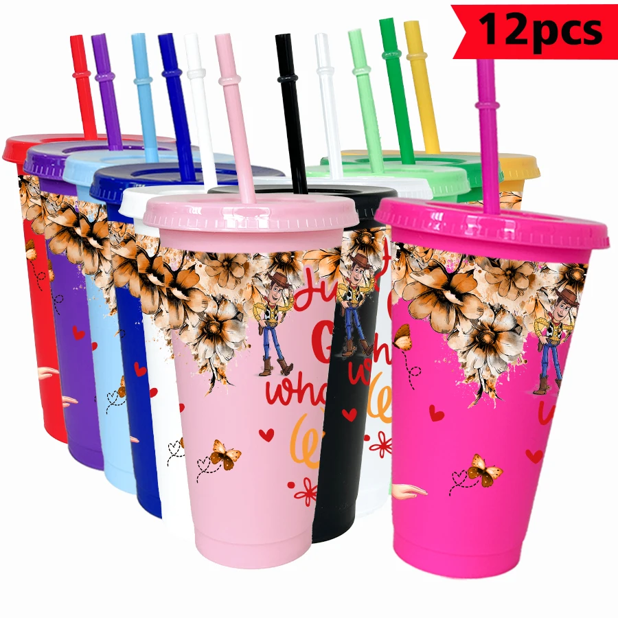 

12PCS/pack Disney, Sunflower, Character 26oz Multicolor Plastic Water Cup Party Drinking Set Birthday/Back to School Gift