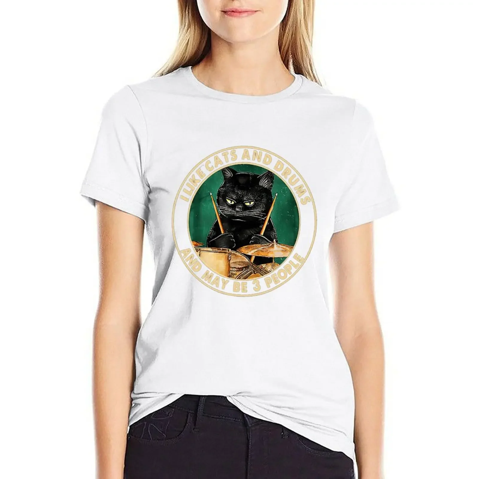 

I Like Cats And Drums And Maybe 3 People Drummer Cats T-shirt tops cute clothes Women's summer blouses 2024