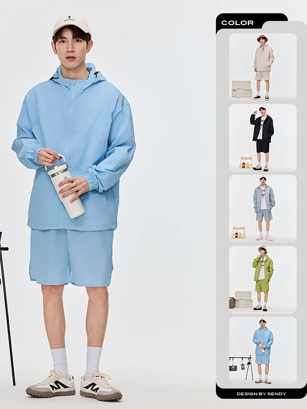 

Легкий комплект для активного отдыха и защиты от солнца для мужчин, летняя новинка, куртка и шорты, молодежный стиль, длинный рукав, QCC-6288