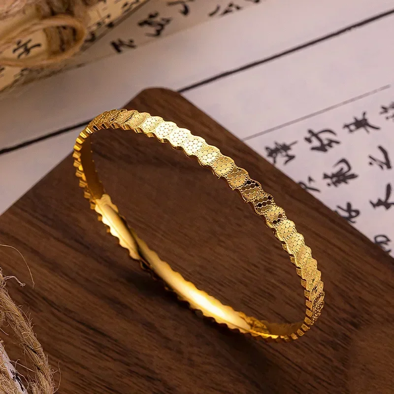Eldorado Gold  9999 Real Gold 24K Premium Sense Sparkling Dragon Scale Fan Bracelet, Gold Niche Dragon Scale Fan Bracelet