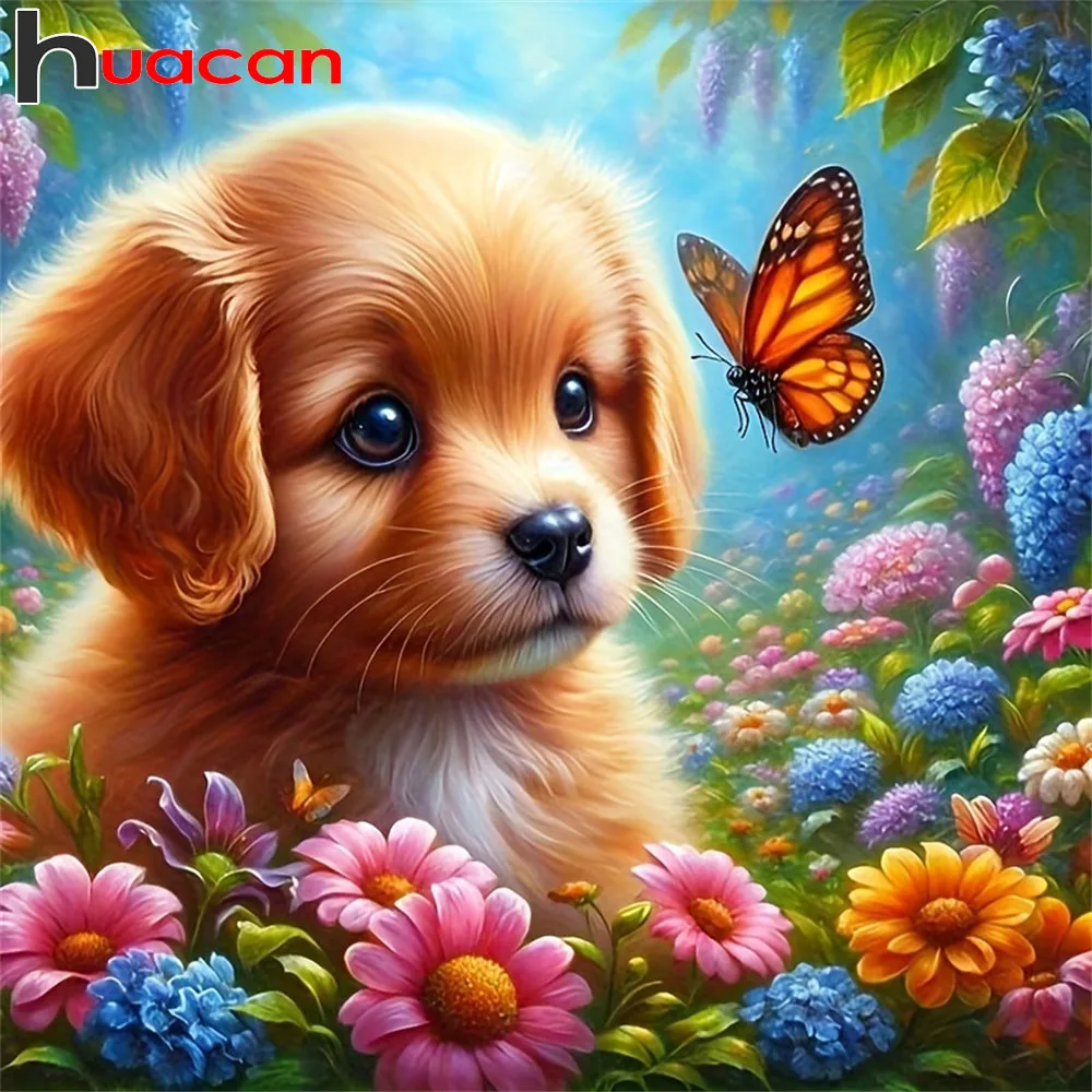 Huacan 5D DIY Diamantmalerei Hund Schmetterling Blume Diamant-Mosaik Tier Neuheiten 2026 Handgemachtes Geschenk