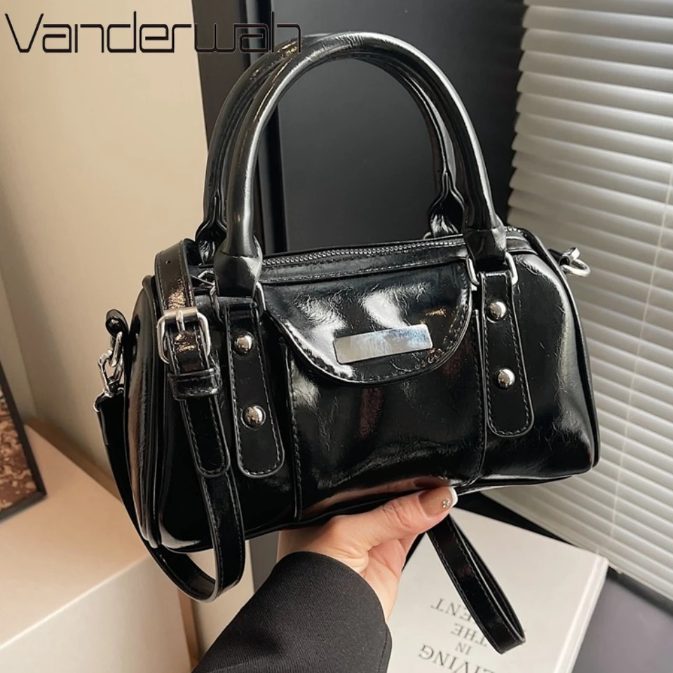 Mini Top-handle Bags for Women Bright Oil PU Leather Pure Color Shoulder Crossbody Bags 2025 Latest Luxury Designer Handbag Sac
