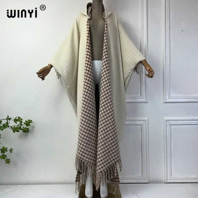 WINYI 2026 Winter Dress Outfits Women High Quality Coat Loose Thick Warm Female Kaftan Coats Poncho Dress Hooded Mop Coat Abaya