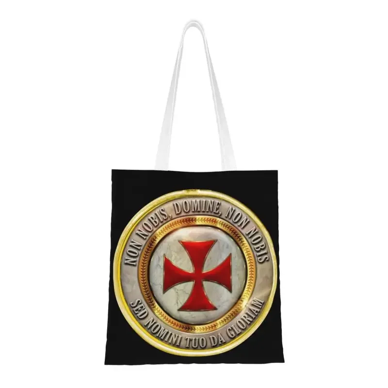 

Cute Medieval Symbol Templar Cross Shopping Tote Bags Recycling Knights Templar Masonic Canvas Grocery Shopper Shoulder Bag