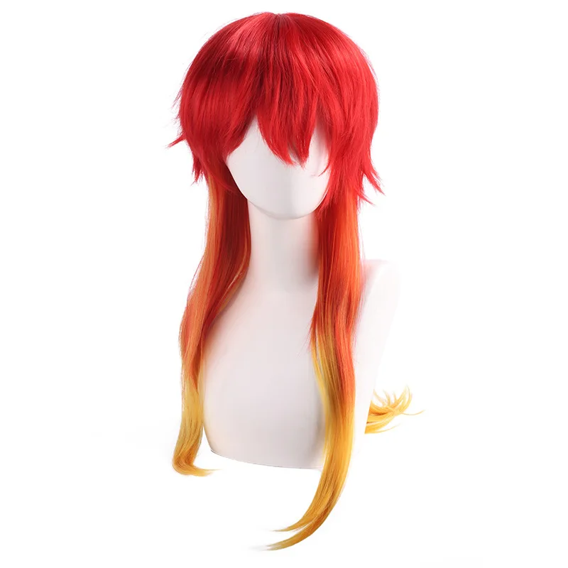 Synthetic Wind Breaker Inspired Cosplay Wig Red Gold Gradient Fluffy Top Heat Resistant Fiber for Anime Costume Party Styling