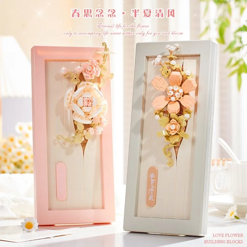 Flower Bouquet Building Block Photo Album Eternal Artificial Bonsai Model Assembly Plastic Plant Brick Home Decor BirthdayGift