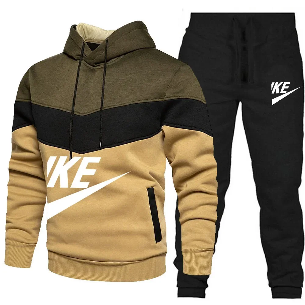 Men's Tracksuit Casual Jogging Suit Outdoor Set Color block Hoodies Black Sweatpant Fashion New Streetwear Graffiti printing