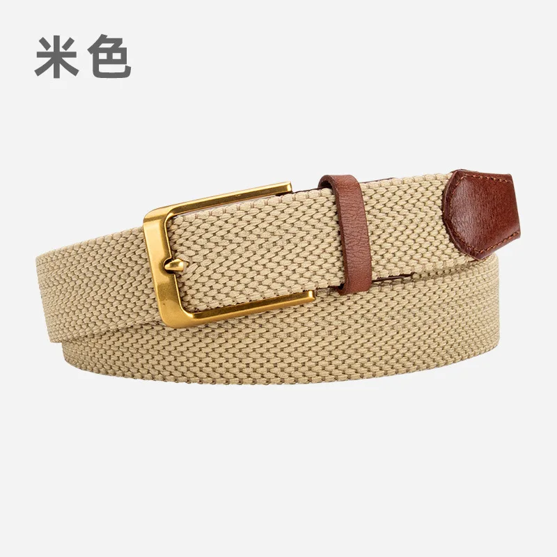 Men's Elastic Braided Belt No-Hole Adjustable Top Layer Leather Tip Alloy Buckle Business Casual Versatile for Suit Jeans Gift
