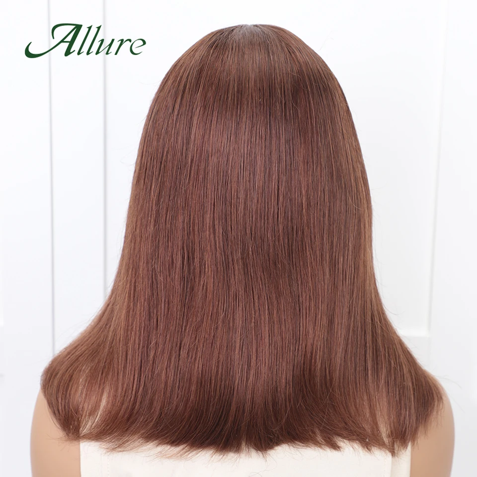 Chocolate Brown Short Bob Human Hair Wigs Colored Straight Bob Lace Front Wigs Transparent Lace Brazilian Hair For Women Allure