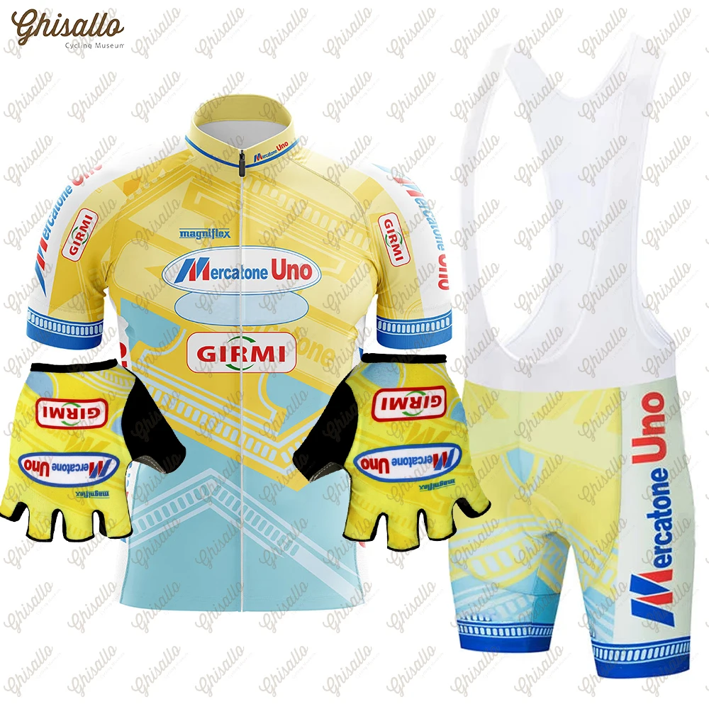 Yellow Retro Triathlon Team Cycling Jersey Set for Men, Road Bike Equipment, Cycling Shirt, Quick Dry Shorts, Bicycle Clothes