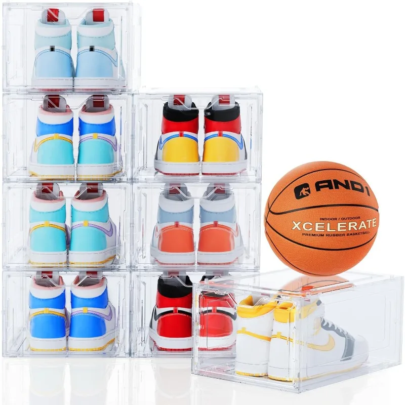 

8-Pack Thicken & Stackable Shoe Storage Boxes with Magnetic Door, Clear & Sturdy Plastic Organizer