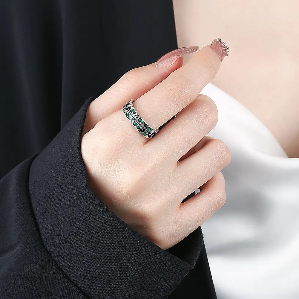 New Arrival Victoria Peacock Tail Green Crystal Retro Thai Silver Female Ring Jewelry For Women Birthday Gifts No Fade