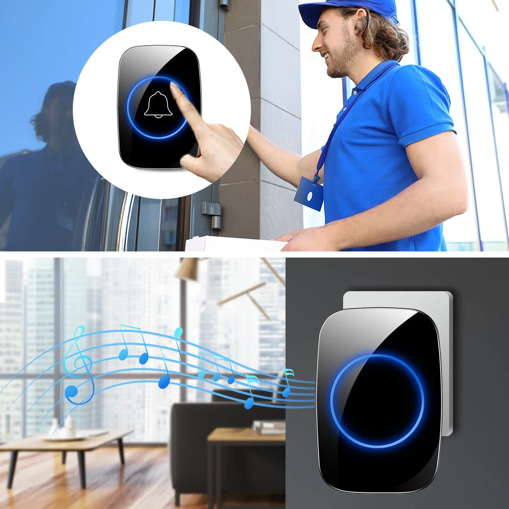 New Home Welcome Doorbell  Intelligent Wireless Doorbell Waterproof 300M Remote EU AU UK US Plug smart Door Bell Chime