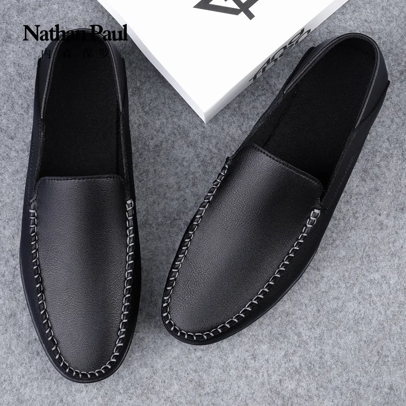 Men shoes 2024 summer new casual leather men shoes flat soft lightweight leather shoes driving shoes men\'s casual shoes