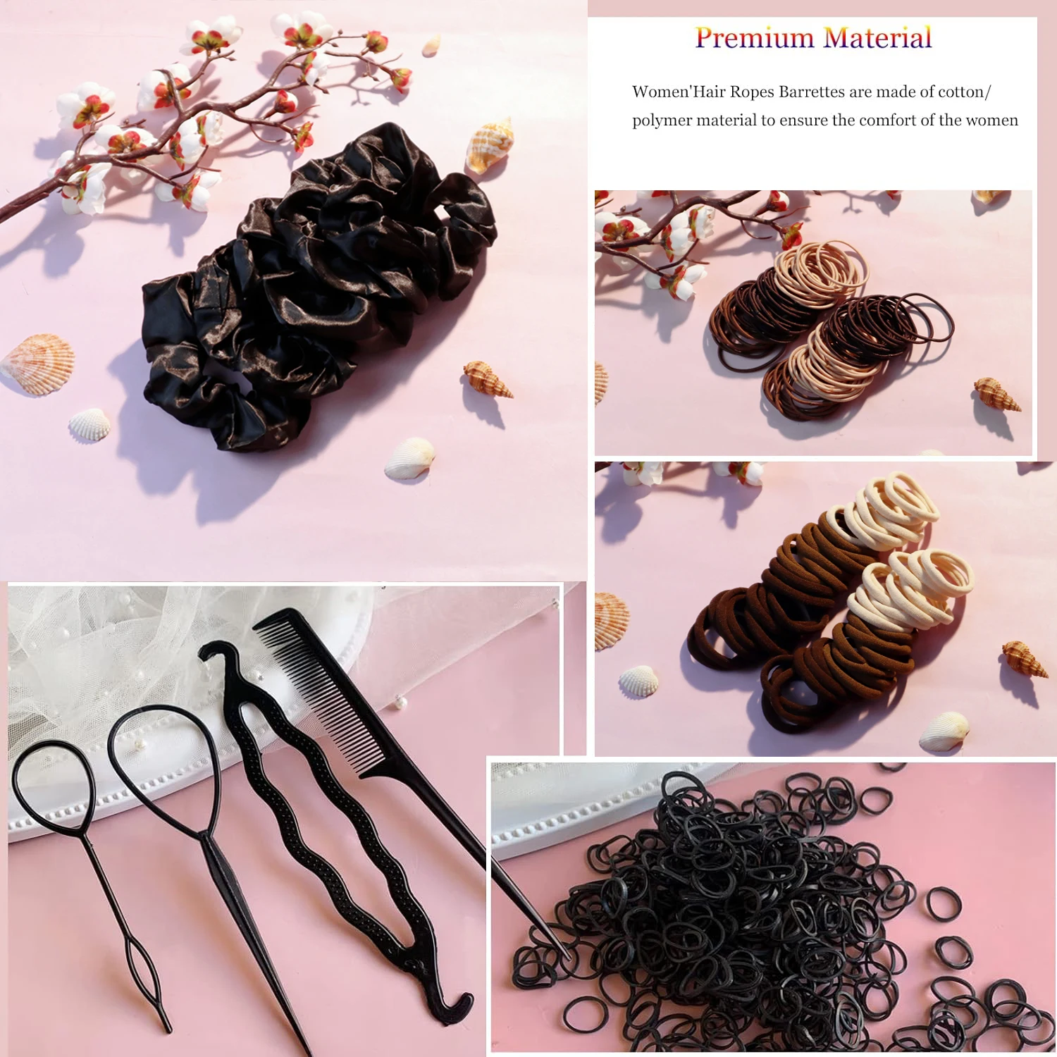 755PCS, Hair Accessories Set for Woman, Seamless Ponytail Holders Variety Hair Scrunchies, Hair Styling Tools